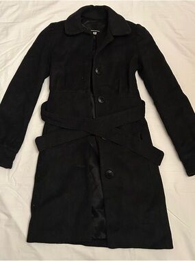 Black Women's Pea Coat with Waist Belt